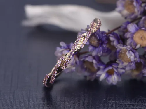 Miniatura 4 de Anillo de boda de amatista de eternidad completa de oro rosa de 14 quilates