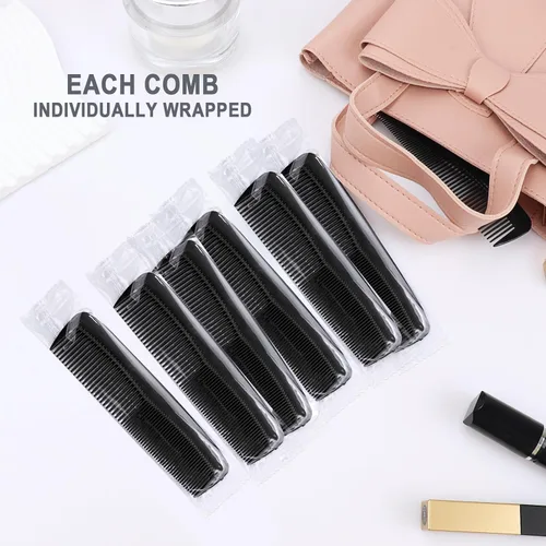 Miniatura 2 de Paquete de 100 peines envueltos individualmente, negro (100), plástico, peine para el cabello, para hotel, Airbnb, refugio, sin hogar, hogar