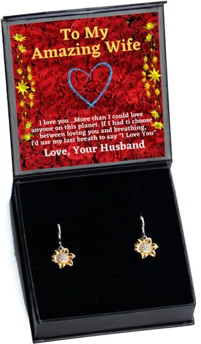 El Tiempo vuela estando a tu lado, Regalo para prometida o Novia, joyeria para enamoradas o Mujeres - Aretes de girasol