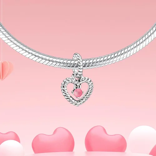 Miniatura 2 de Dijes de piedra natal de plata de ley 925 con dije de corazón para pulsera, collar, dije de feliz cumpleaños, cuentas colgantes de corazón