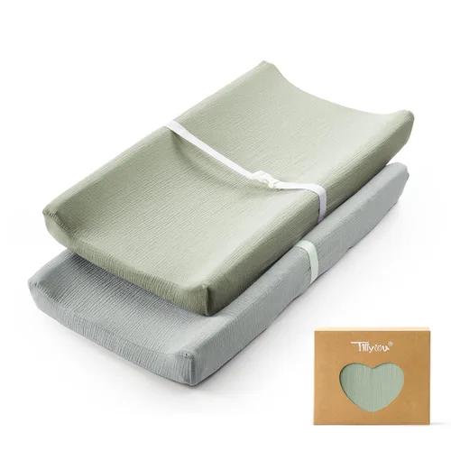 Miniatura 8 de TILLYOU Funda de muselina para cambiador de pañales para bebés, niñas y niños, de algodón suave y transpirable, 2 unidades (flor amarilla)