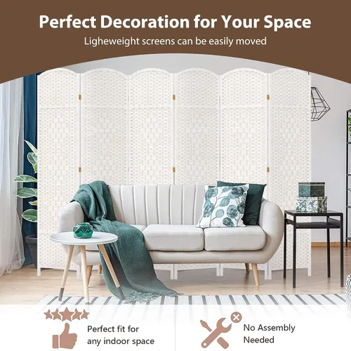 Miniatura 7 de Duraspace Divisor de habitación de 6 paneles de fibra de tejido de 6 pies de alto, pantalla de privacidad independiente con doble bisagra, pantalla