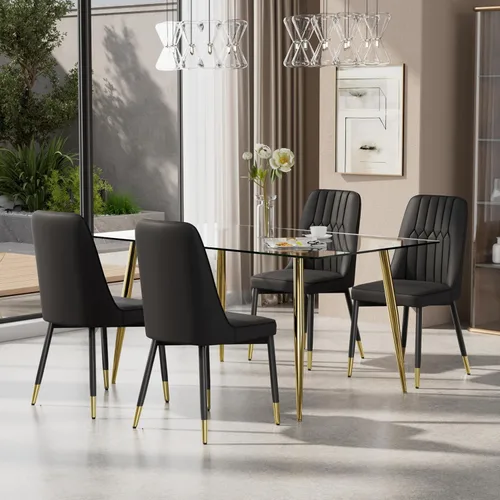 Miniatura 15 de Juego de mesa de comedor moderno de 51 pulgadas para 4, juego de sillas de mesa de cocina de vidrio para 4, mesa de cocina rectangular con 4 sillas