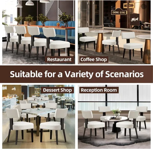 Miniatura 6 de ZJhome Juego de 2 sillas de comedor, sillas de cocina de madera tapizadas de tela, sillas de acento con respaldo curvado de lino, sillas de comedor