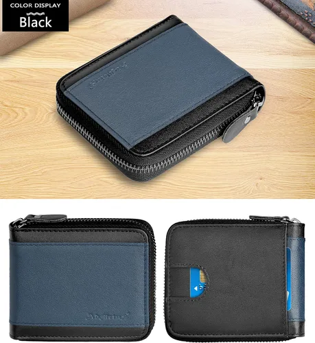 Miniatura 15 de Admetus Billeteras con bloqueo RFID para hombre, billetera de cuero con cremallera para hombres con tarjetero RFID plegable