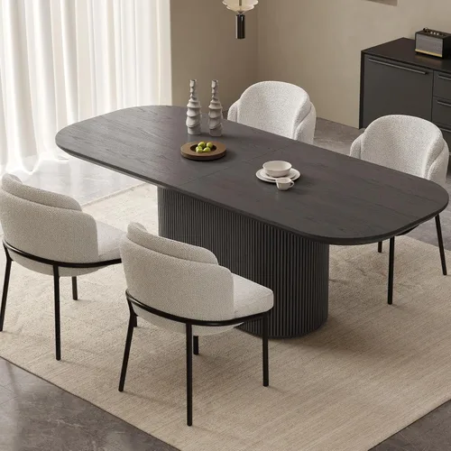 Miniatura 11 de Mesa de comedor ovalada de 63 pulgadas para 2-6 personas, mesa de cocina negra moderna, mesa de comedor rectangular de lujo, mesa de comedor