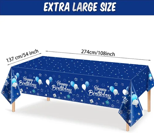 Miniatura 2 de Tegeme Suministros de Fiesta Azul Marino Manteles de Feliz Cumpleaños con Estrellas Confeti Estrellado Cubiertas de Mesa para Niños Niñas Baby Azul