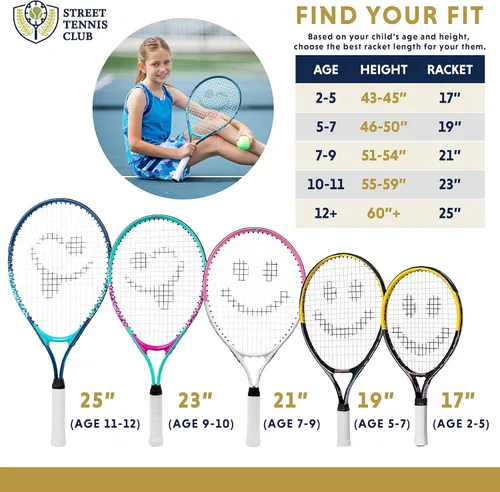 Miniatura 6 de Raqueta de tenis para niños con videos de entrenamiento – Raqueta de tenis juvenil de aluminio con mango de neopreno para niños de 5 a 12 años – Boys