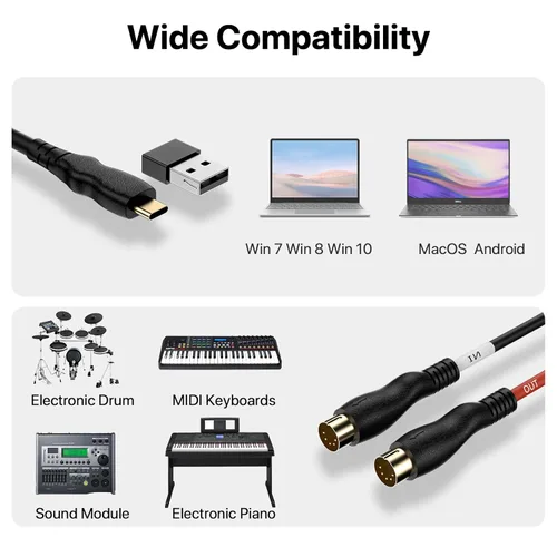 Miniatura 6 de Cable MIDI, cable de interfaz MIDI a tipo C de 4.5 pies, interfaz MIDI de entrada/salida a adaptador de cable tipo C con indicador para teclado