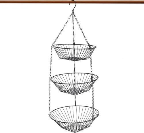 Miniatura 9 de JUNCHU CHERRY Cesta colgante de frutas de 3 niveles, 2 paquetes, almacenamiento para colgar en la pared, cesta de organización de cocina y baño