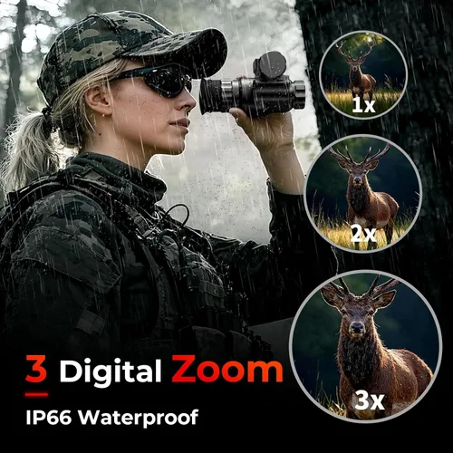 Miniatura 7 de GOYOJO Gafas de visión nocturna monocular montadas en casco, NVG HD 1080P con zoom 3X e infrarrojo ajustable, IP66 impermeable para caza, NVG 1080P