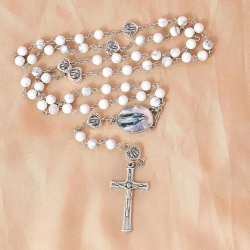 Miniatura 7 de Nazareth Store Cuentas de piedra natural con corazón de epoxi milagroso, cuentas de metal, collar de rosario, regalos cristianos de piedras preciosas