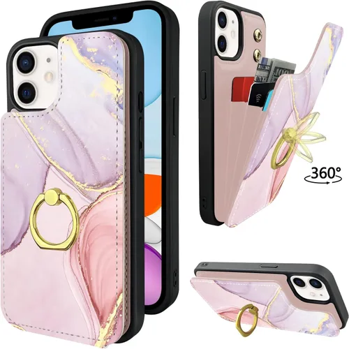 Miniatura 12 de Funda compatible con iPhone 11 con tarjetero y soporte para tarjetas, soporte de anillo de dedo de rotación de 360º, función atril, protección RFID