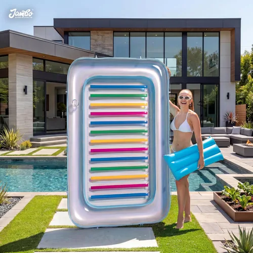 Miniatura 6 de JAMBO Flotador inflable para bronceado en piscina, 70 x 47 pulgadas, flotador de bronceado en piscina con almohada, balsa de agua para relajarse