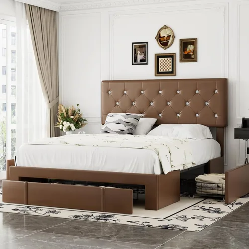Miniatura 26 de VECELO Base de cama de tamaño individual, plataforma tapizada con cabecera ajustable de diamante, soporte de listones de madera, no necesita somier