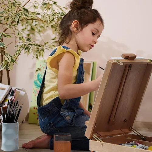 Miniatura 8 de ARTIFY Art Supplies Kit de caballete de mesa con 12 pinturas acrílicas, 13 pinceles, 4 tablas de lona, 2 cuchillos de paleta y paleta de plástico