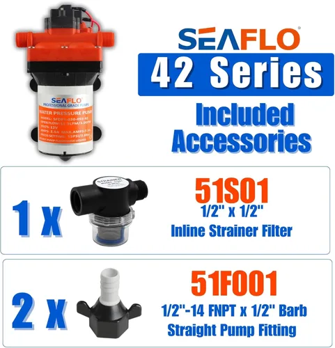 Miniatura 8 de SEAFLO Bomba de presión de agua bajo demanda serie 42 de 12 V, 3.0 GPM, 55 PSI, con derivación para ciclos reducidos, autocebante
