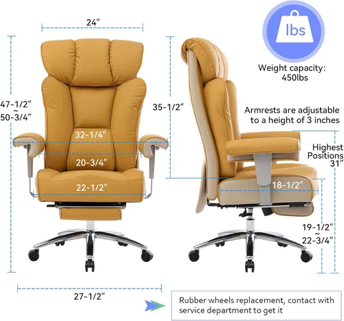Miniatura 2 de Efomao Silla de oficina grande y alta, color verde, 450 libras, silla ejecutiva ergonómica de respaldo alto con reposapiés, reposabrazos acolchados