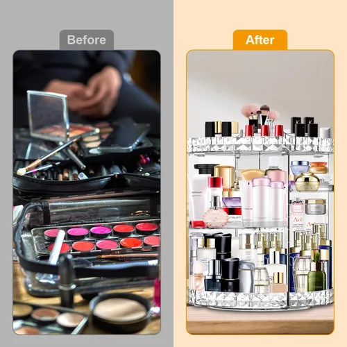 Miniatura 7 de Organizador de maquillaje giratorio de 360 grados, 7 capas ajustables, organizador de cosméticos de gran capacidad, organizador de maquillaje