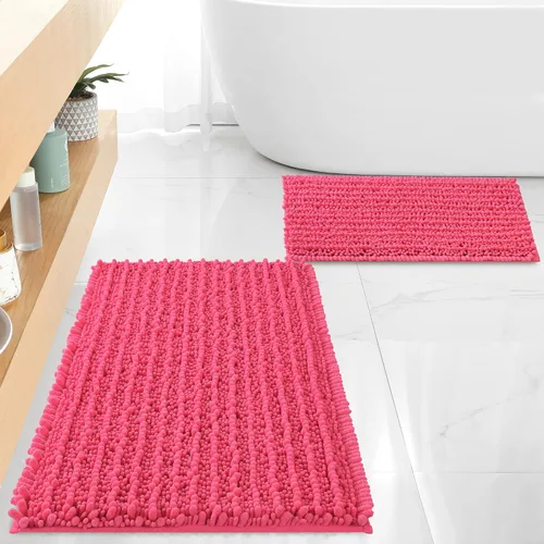 Miniatura 28 de FLOLEOPA Alfombras de Baño de Chenille de Lujo Color Beige Juego de Tapetes de Baño, Extra Suaves y Absorbentes Alfombras de Baño Antideslizantes