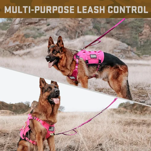 Miniatura 7 de Forestpaw Arnés táctico rosa para perros grandes, collar táctico para perro con correa elástica, arnés militar para perro sin tirones para Rosa