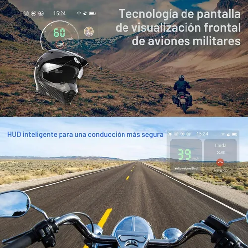 Miniatura 8 de Casco de Motocicleta E6+ HUD, Pantalla de Visualización Frontal, Bluetooth, GPS, CarPlay, Android Auto, Intercomunicador de Malla, Cámara de Visión