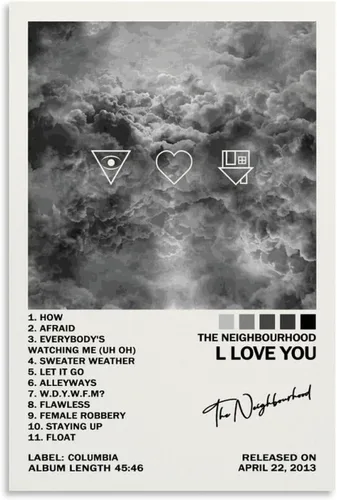 UTOYA Póster con texto en inglés «The Neighbourhood I Love You» (I Love You), pintura decorativa en lienzo para dormitorio, 12 x 18 pulgadas
