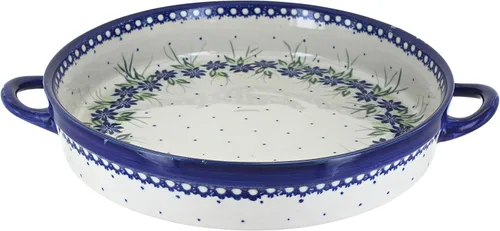 Miniatura 3 de Blue Rose Polaco Cerámica Otoño Burst Panadero Redondo Grande con Asas