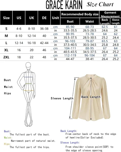 Miniatura 6 de GRACE KARIN Camisas de manga larga para mujer, cuello alto, blusa casual de satén para negocios, oficina, trabajo