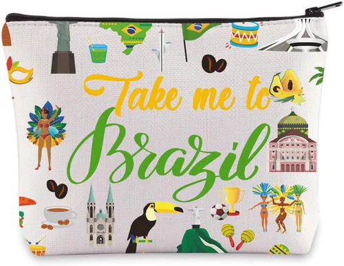 LEVLO Brasil Cultura Viaje Cosméticos Bolsa Brasil Copa Mundial Recuerdo Regalo Llévame a Brasil Cremallera Bolsa Bolsa Para Viajero, Llévame a