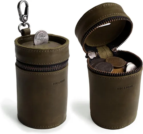 Miniatura 9 de Hide & Drink, Caja de dinero, cubo de alcancía, bolsa con cremallera, organizador de efectivo, funda para monedas, cuero de grano completo, hecho a