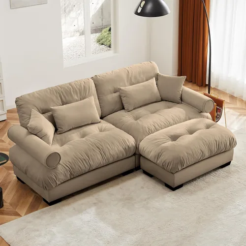 Miniatura 71 de Otomana beige para sofá modular modular, sofá individual, asiento otomano para sofá modular convertible, sofás de terciopelo para sala de estar