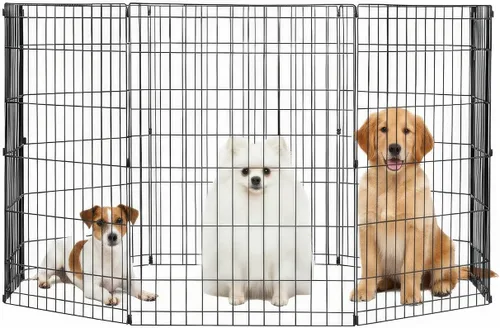 Miniatura 9 de FDW Corral para perros de 24 pulgadas, 8 paneles, para interiores y exteriores, valla de metal para cachorros, valla portátil plegable