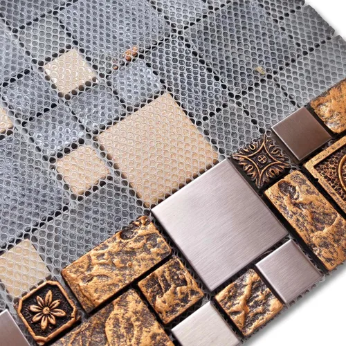 Miniatura 4 de Hominter Azulejo de mosaico de bronce y metal cepillado de resina texturizada de cobre decorativo para salpicaduras de cocina, pared de baño