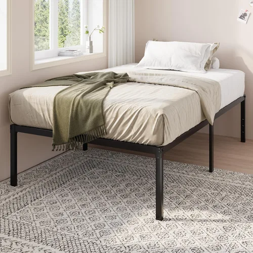 Miniatura 3 de Allewie Base de cama individual, camas de plataforma de metal de 18 pulgadas con espacio de almacenamiento, no necesita somier y fácil montaje, Negro