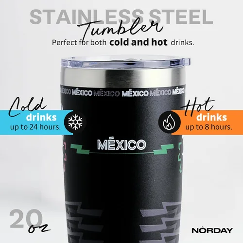 Miniatura 3 de NORDAY Vasos de acero inoxidable de 20 onzas, color negro, Copa de fútbol de México, vaso aislado con tapa, temperatura de hasta 24 horas
