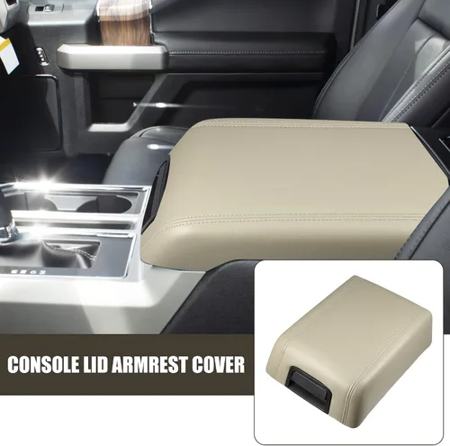 Miniatura 2 de X AUTOHAUX Tapa de consola central de automóvil, funda de asiento para Ford F-150 2004-2008, funda para reposabrazos de piel sintética, color beige