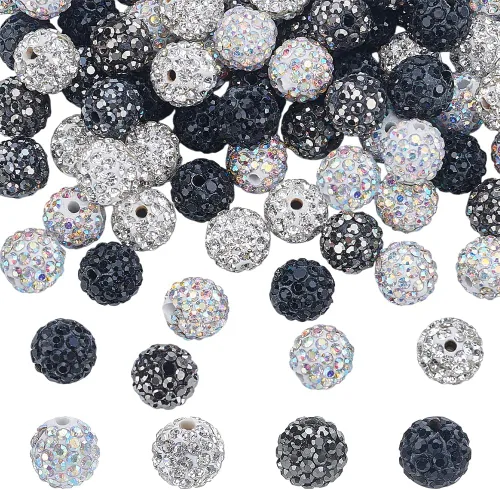 Miniatura 19 de Pandahall - Bolas de arcilla de 10 mm, tipo discoteca con 100 unidades, cuentas de polímero de arcilla con diamantes de imitación, creaciones Azul