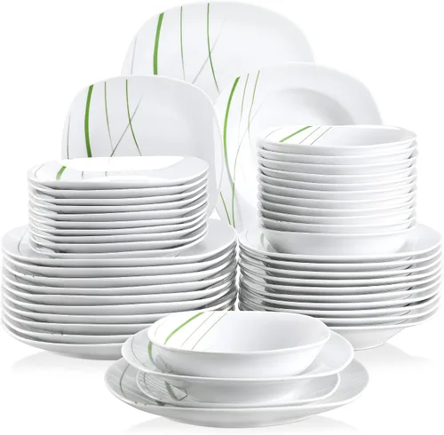 Miniatura 24 de VEWEET, Serie Fiona - Juego de vajilla de 30 piezas para 6 personas, blancos con rayas negras y grises, vajilla de porcelana de platos de postre