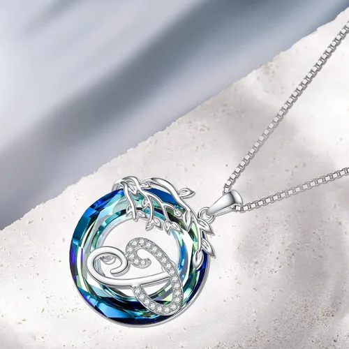 Miniatura 5 de TOUPOP Regalos para mujeres, collar con colgante de letra inicial de la A a la Z con círculo azul, joyería de cristal para mujeres, su madre