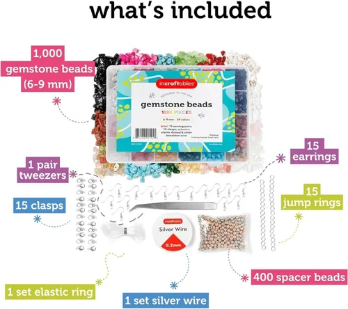 Miniatura 2 de Incraftables 1000 cuentas de chip de cristal para fabricación de joyas, 24 colores surtidos de piedras preciosas (0.23 a 0.39 pulgadas), cuentas