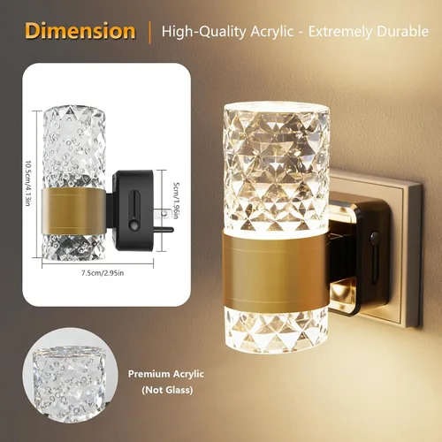 Miniatura 4 de Luces LED nocturnas enchufables a la pared, paquete de 2, luz nocturna acrílica con sensor de atardecer a amanecer, 0-100LM regulable continuo, luz