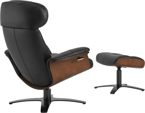 Miniatura 6 de CHITA Silla giratoria reclinable de cuero genuino con reposacabezas ajustable y otomana para sala de estar, color negro
