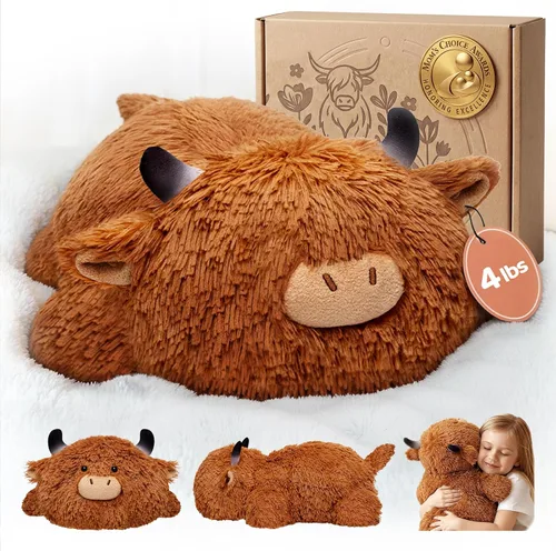 Mewaii Mom's Choice Award | Animales de peluche con peso de 4 libras de vaca de las tierras altas, felpa pesada de 23 pulgadas y congestionada,