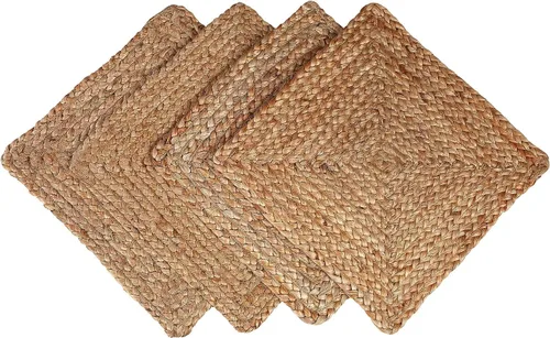 Miniatura 7 de Manteles individuales trenzados de yute: 13 x 13 pulgadas (juego de 4) reversible diseño vintage de granja, 100% material de yute, manteles