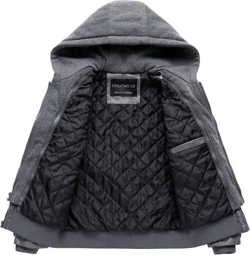 Miniatura 2 de CREATMO US Chaqueta de piel sintética para hombre, impermeable, resistente al viento, PU con capucha extraíble