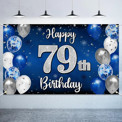 Miniatura 65 de Decoraciones de Feliz 11º Cumpleaños, Globo Azul y Plateado Grande Pancarta de Fondo de Cumpleaños, Brindemos por Once Años Suministros de Fiesta