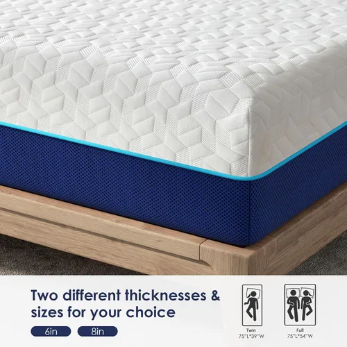 Miniatura 3 de Colchón Twin de 6 pulgadas para niños, litera o cama alta, colchón de espuma viscoelástica para alivio de presión, colchón con infusión de gel