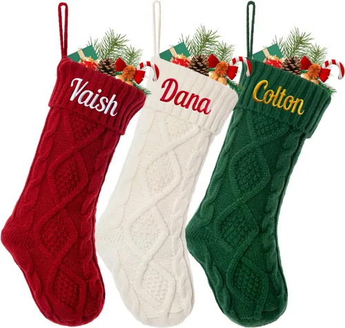 Miniatura 20 de Calcetín de Navidad Personalizado Grande Tejido Personalizado Bordado con Nombre Calcetín de Navidad para Familia Niños Mascotas Decoración