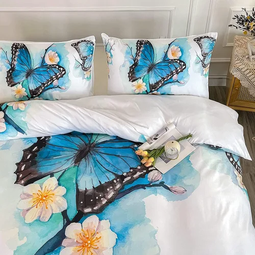 Miniatura 5 de CVHOUSE Funda de edredón de mariposa tamaño individual, juego de ropa de cama de acuarela azul, edredón de mariposa para niñas, niños y a6